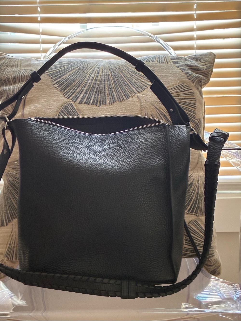 All Saints Black Pebbled Leather Hobo Shoulder Bag